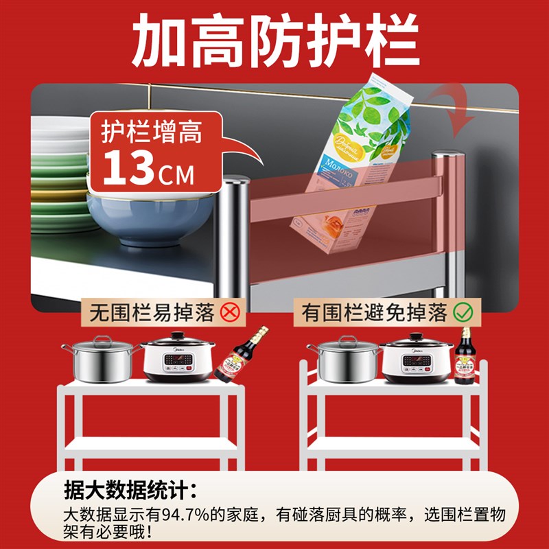 304不锈钢置物架厨房收纳整理多功能储物收纳架子微波炉烤箱货架