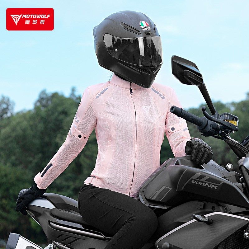 摩多狼女款夏骑行服摩托车装备骑机车防摔护具网眼透气四季赛车服