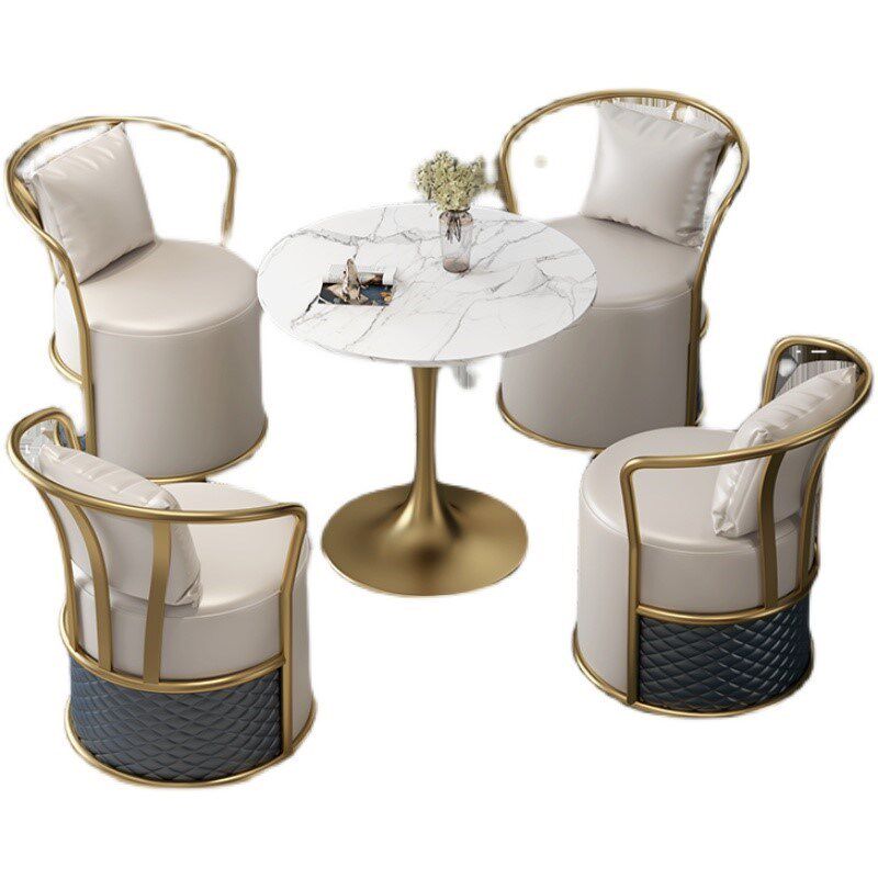 洽谈桌岩板餐桌商务接待办公室会议桌椅多功能大理石小圆桌