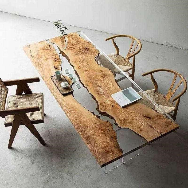 新环氧树胶河流桌茶几脂茶台餐桌原木木板桌大子创意茶桌桌面板板