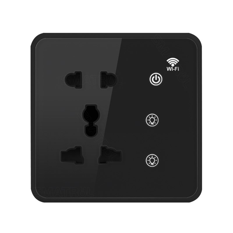 智能五孔涂鸦墙壁插座 2路灯英规欧标二遥控定时触摸关