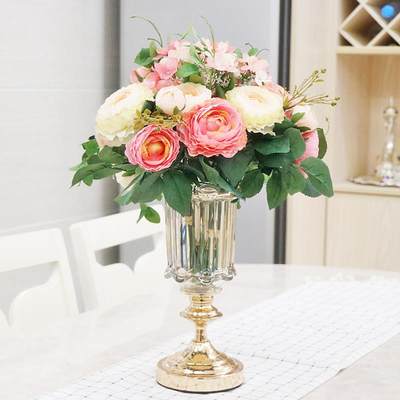 金色轻奢样板房客厅茶几餐厅餐桌电视柜仿真花艺装饰蓄水花瓶摆件