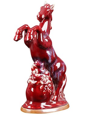 陶瓷器花瓶马到成功窑变红色钧瓷马办公室家居客厅装饰工艺品摆件