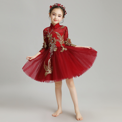 女童礼服公主裙儿童晚礼服女孩蓬蓬纱小主持人钢琴演出服长袖洋气