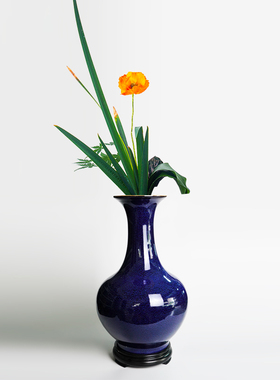 陶瓷花瓶摆件窑变蓝色瓷瓶创意小原流器皿空间客厅插花中式家居