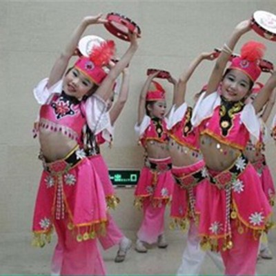 儿童表演服新疆舞女童舞蹈服 舞起幸福鼓演出服 少数民族舞蹈服装