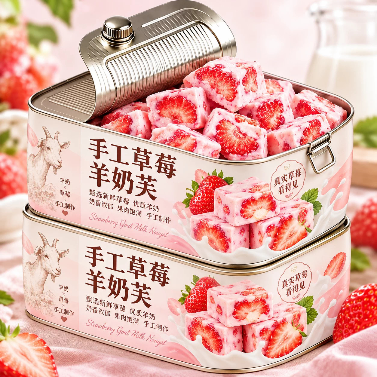 儿童草莓羊奶芙正品官方旗舰店拉丝长条手工网红糕点独立包装年货