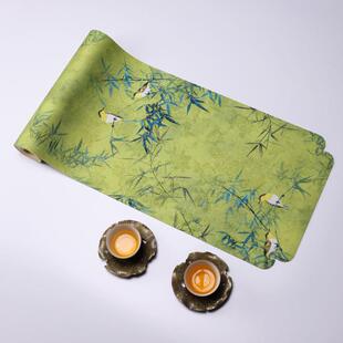 茶台桌布高端茶席长桌旗防水干泡垫中式禅意茶桌垫布绿色茶旗垫子