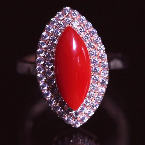 三井红珊瑚马眼戒指戒指活口