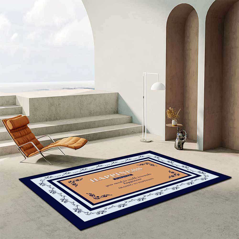 简约时尚现代轻奢橘黄色橙色欧式框英语字母客厅卧室床边地毯地垫