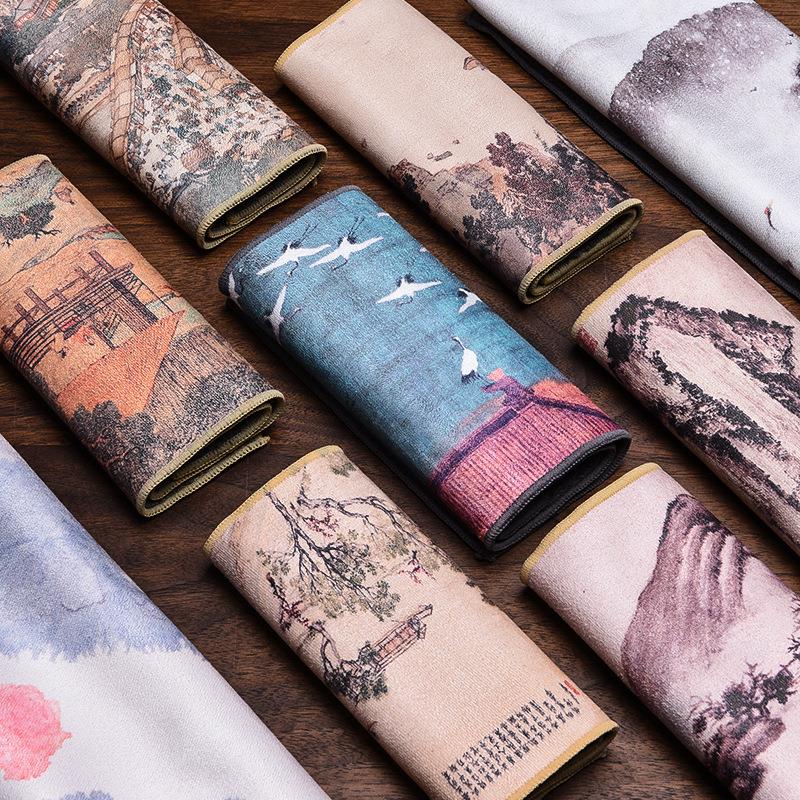 新中式复古彩绘吸水加厚茶布茶巾家用客厅茶台茶席抹布养壶巾茶道