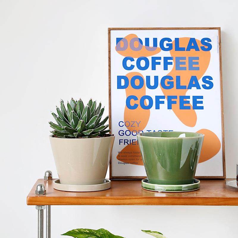 0北欧釉变陶瓷花盆日式创意个性苔藓球渐变绿色花盆大号工厂