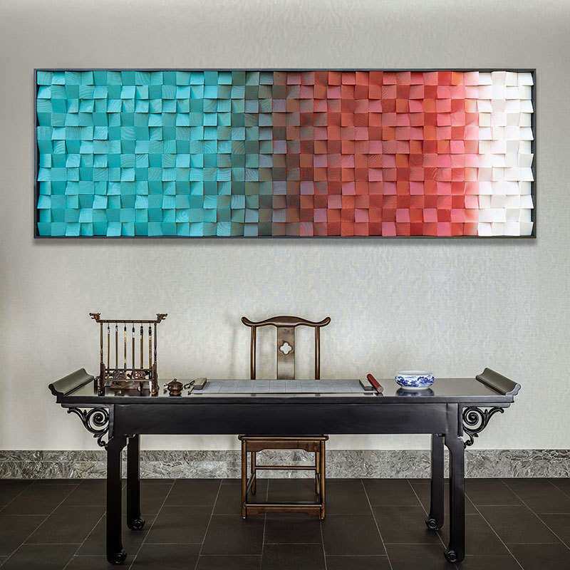 J款木块马赛克背景墙渐变色彩色客厅沙发床头装饰画挂画艺术装置