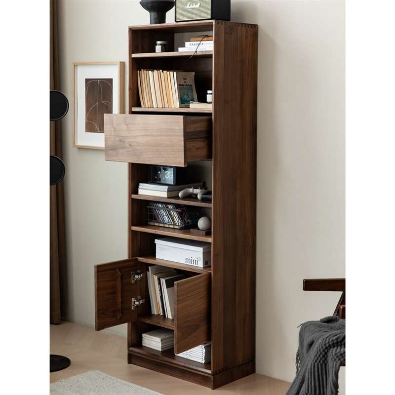 北美黑胡桃木全实木书架书柜现代简约隔断置物柜原木展示柜博古架