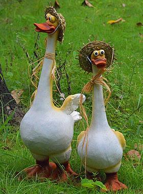 0草帽鸭子摆件树脂工艺品园林景观雕塑花园庭院装饰品场景小品个