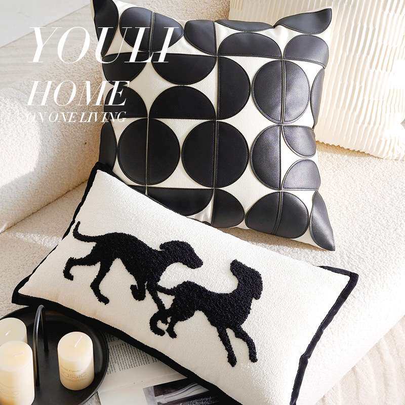 轻奢高级感黑白抱枕法式中古靠枕刺绣简约床上客厅沙发抱枕套含芯