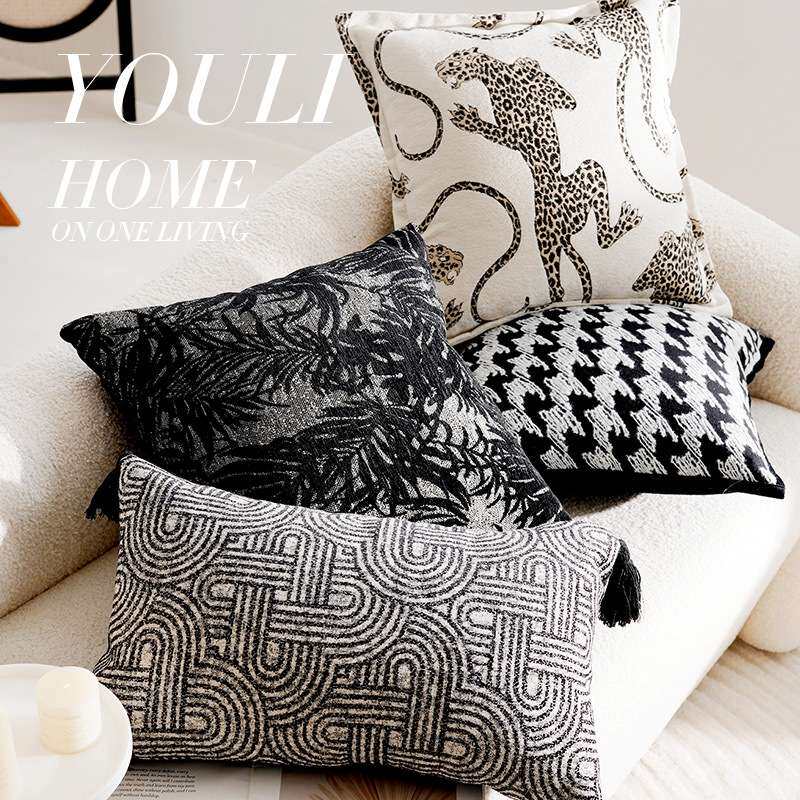 轻奢高级感黑白豹子中古抱枕套靠垫简约靠枕客厅沙发抱枕床上腰枕