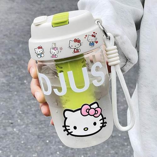 高颜值水杯2025新款女生泡茶杯双饮带吸管杯子学生可爱提手随行杯