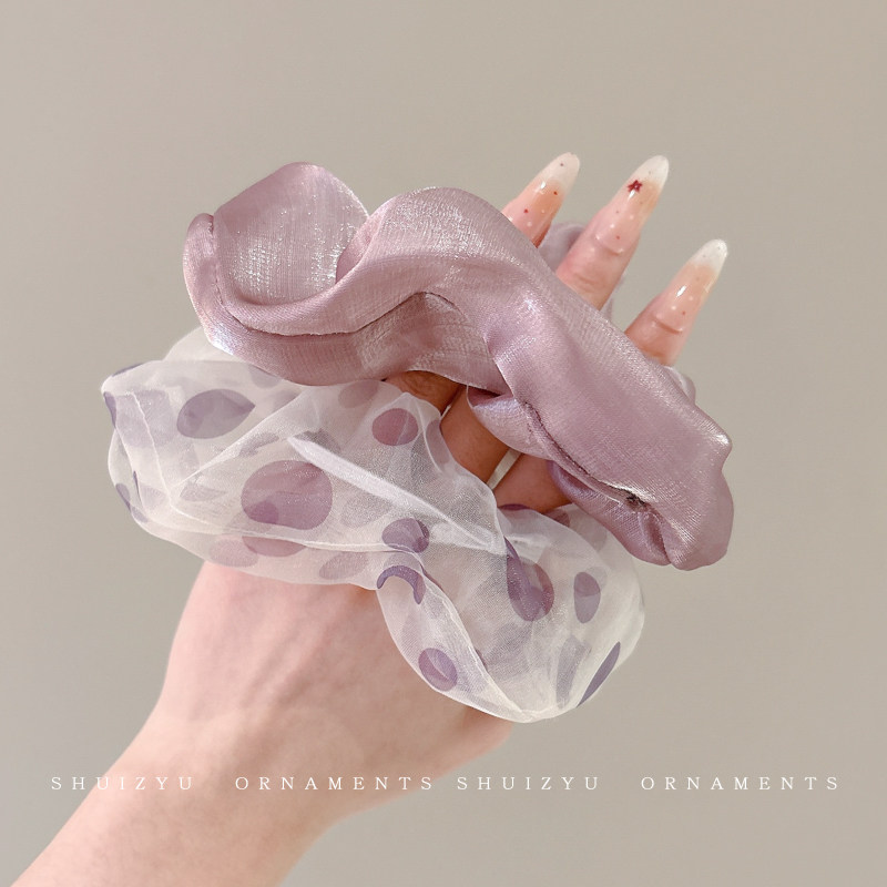 紫色网纱波点大肠发圈女扎头马尾皮筋发绳高级感洋气时尚头绳头饰