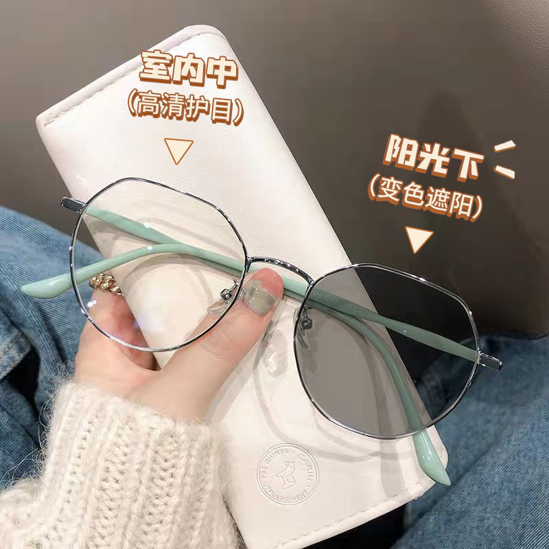 韩版学生眼镜变色近视女有度数防蓝光辐射护目素颜显瘦平光镜架潮