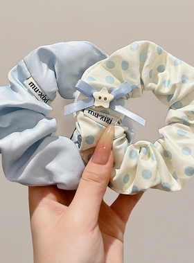 韩系蓝色波点大肠发圈女慵懒风扎丸子头低马尾发绳高弹力头绳发饰