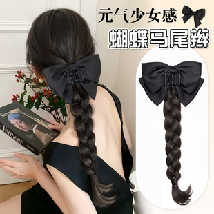 假发辫子女马尾夏天黑色蝴蝶结麻花扭扭辫仿真发新中式抓夹马尾辫