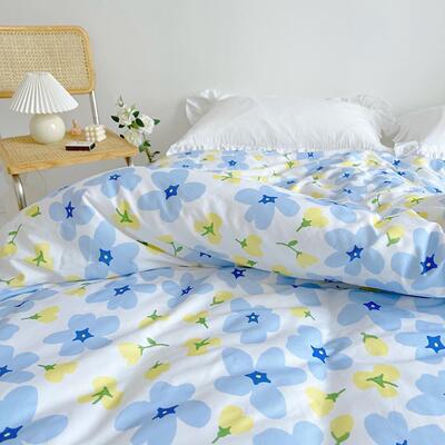 又设见 原创计清新黄蓝色小花人朵全棉被套TFC单件被罩单双夏 可