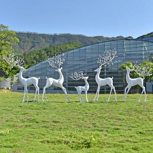 户件外玻璃纤维彷花白鹿摆园林景白鹿040观梅鹿动物雕塑婚礼美陈