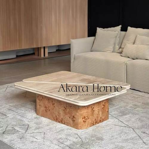 瘤中古厅古侘寂风洞石茶几客树实木现代轻奢高级感大125理石咖复