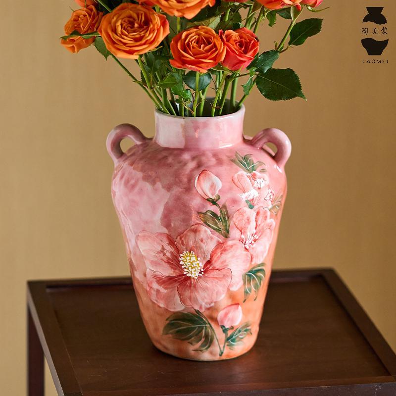 陶复美集中式古培水EQA花器客厅玄下关电视柜家居小摆件釉彩手绘