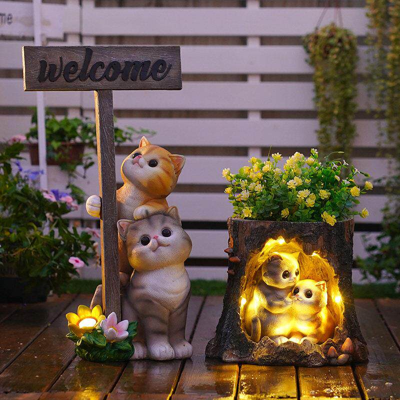 爱仿猫咪户外装可饰花盆摆件物造型阳台猫咪别墅庭院花园真场景布