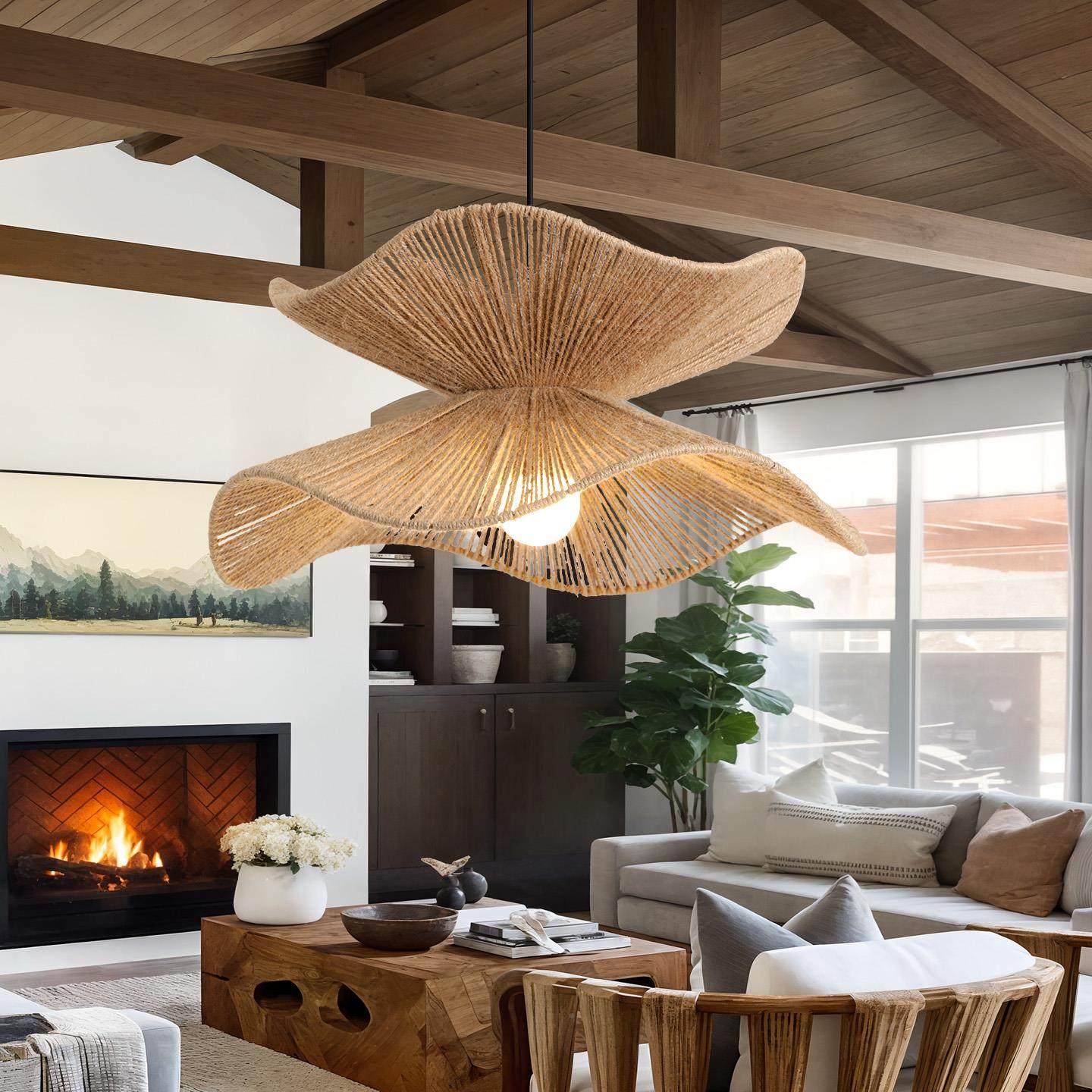 麻绳吊灯餐灯厅覆侘古KXG禅宗草帽吊灯日本寂风格茶室学习床和早