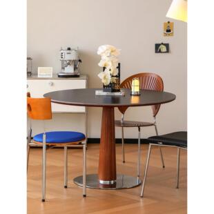 红中古实木岩板格瑞桌4866北欧覆古型白色家圆用小户网餐桌圆形吃