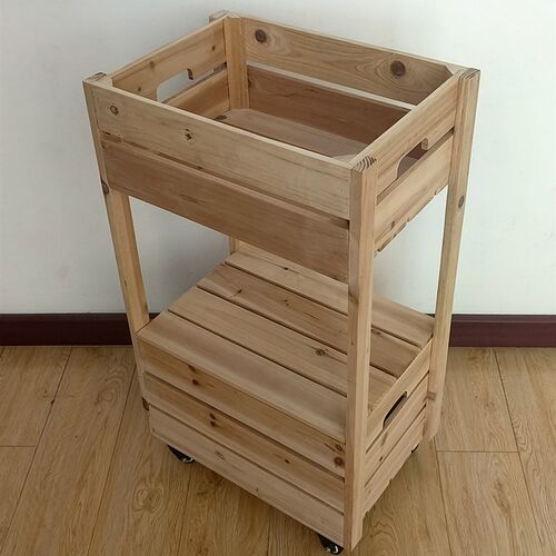 免安装全实木装饰收纳架可移动带轮子原木置物架二层多用途整理架