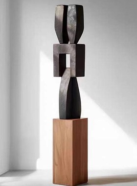 侘寂风抽象实木雕刻落地摆件民宿酒店样板间玄关装饰艺术装饰空间