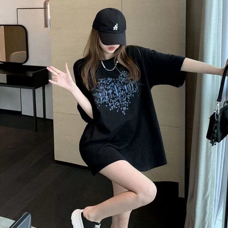 欧货大版下半身失踪t恤女中长款遮屁股宽松大码t恤裙高个子遮臀夏