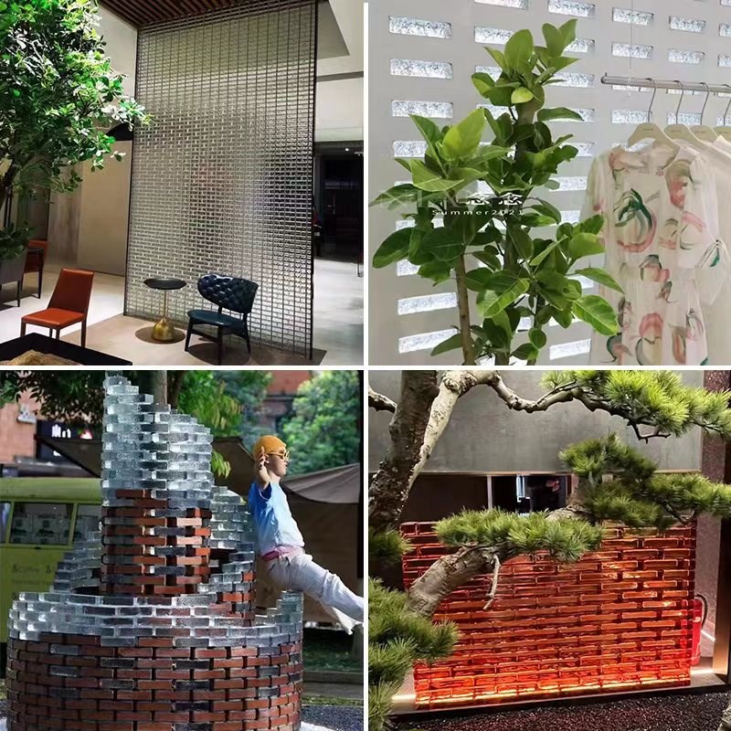 水晶砖定制尺寸颜色双面冰晶纹实心玻璃砖隔断墙打孔方形水晶砖