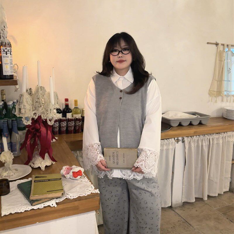 溶解少女 2025春新款大码韩系定制甜美学院风三件套装能穿到220斤