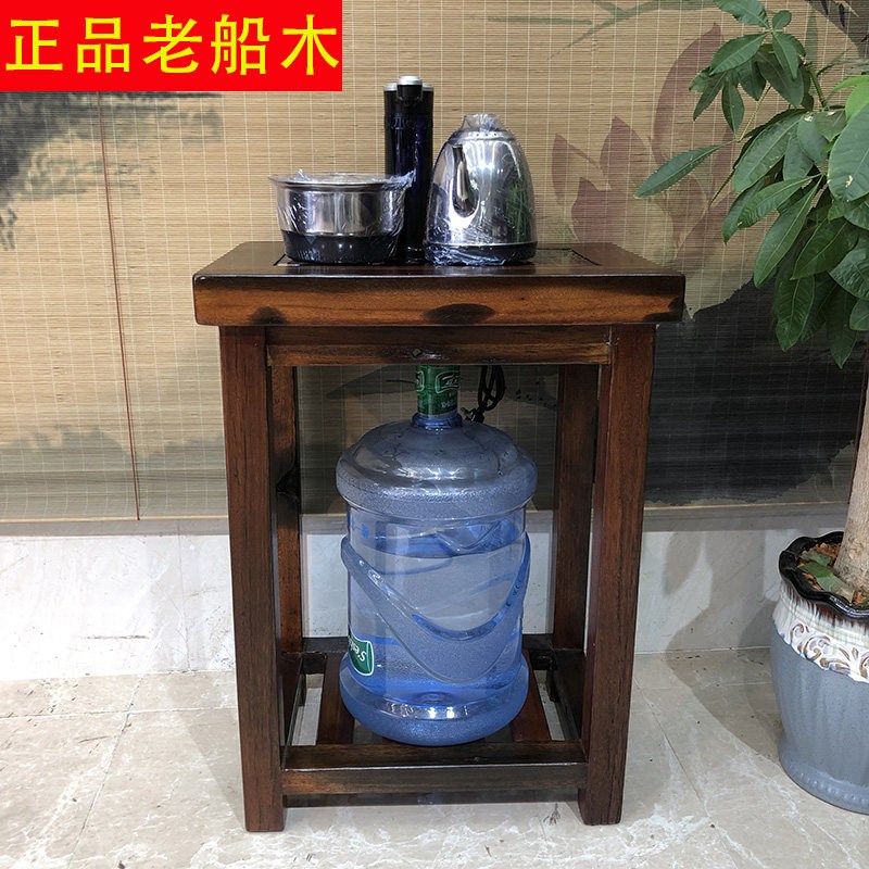 老船木茶水架带电磁炉茶桌边z柜老船木置物架实木花架客厅茶几