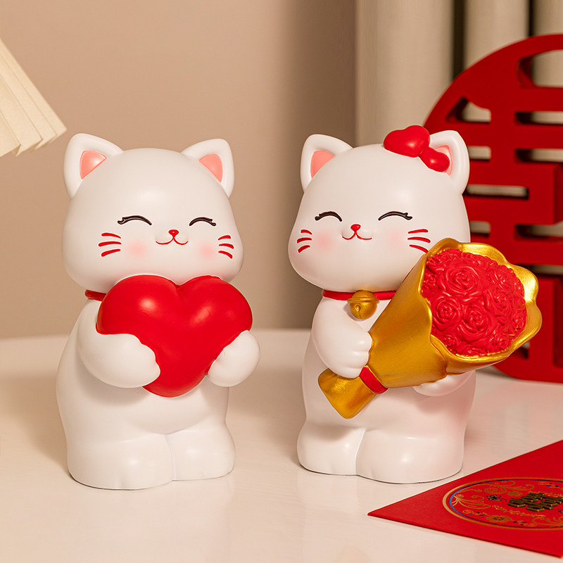 结婚订婚送新人猫咪情侣摆件婚房布置客厅家居实用装饰品新婚礼物