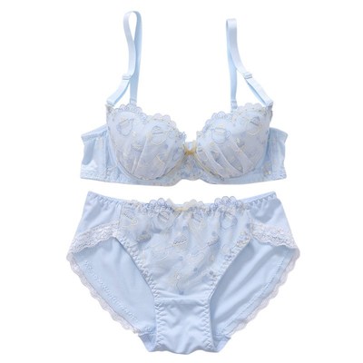 日系可爱刺绣文胸套装女薄款钢圈少女内衣裤聚拢内衣一套棉可