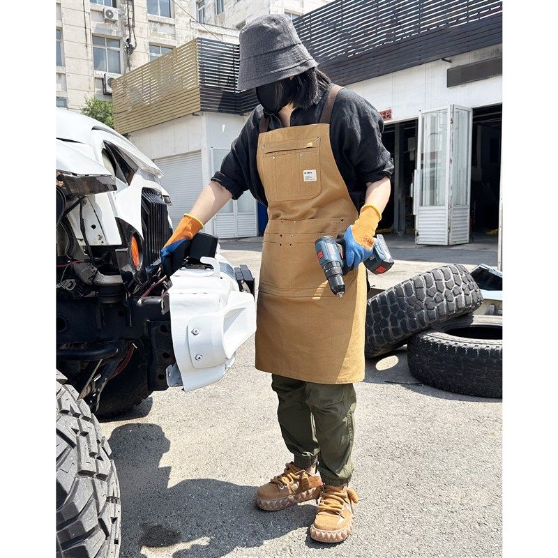 美式园艺防污耐磨工作围裙花艺师A男女帆布画画厨房工作服定制log