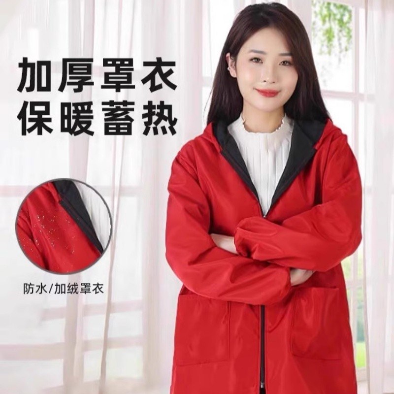 短款加绒罩衣女新款冬季加绒加厚厨房围裙超强防水防油工作服