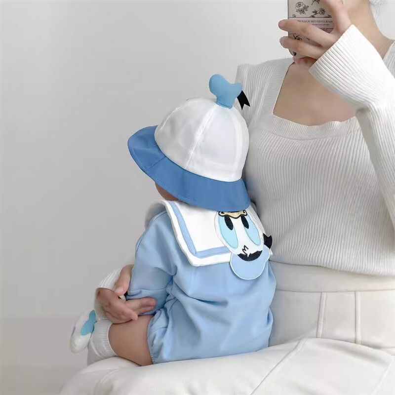 卡通鸭造型三角包屁衣套装春秋款棉质柔软男女宝卡通哈衣