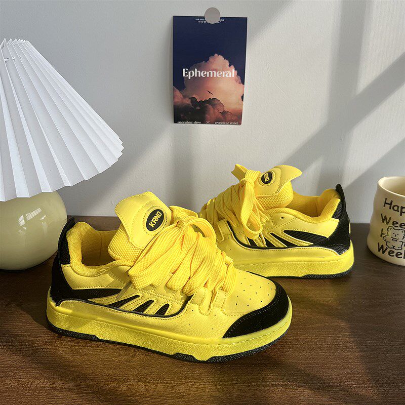 美式板鞋男款休闲鞋增高夏季透气 黄色鞋子男鞋新款情侣面包鞋女