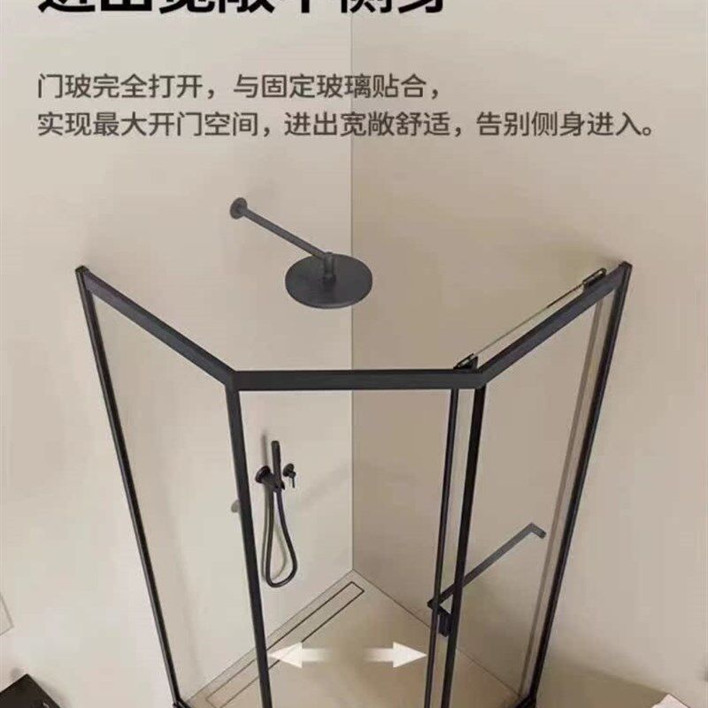 浴室干湿分离极简不锈钢侧移门整体淋浴房化妆室开门玻璃隔断网红