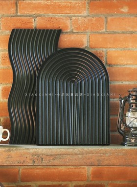 收纳黑色托盘波浪纹ins拍照道具装饰美食饰品几何置物摆件摄影