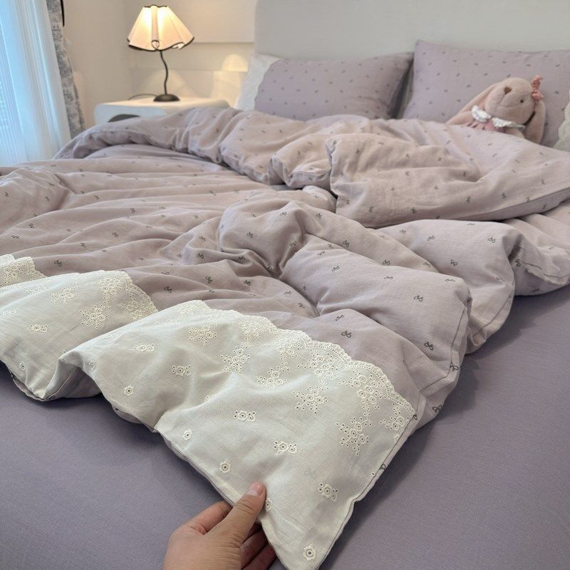 A类法式四件套小清新 皱皱纱花边水洗棉床上四件套宿舍床单三件套,床上用品,床品套件/四件套/多件套,淘宝优惠券,粉丝福利购,淘宝优惠卷