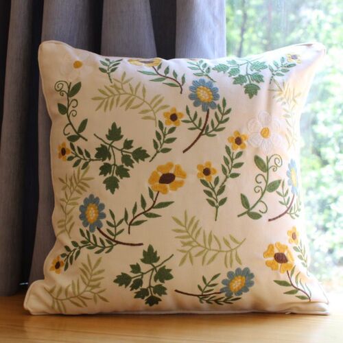 美式田园风刺绣花抱枕套样板房客厅沙发靠垫外皮车内花朵方形腰枕