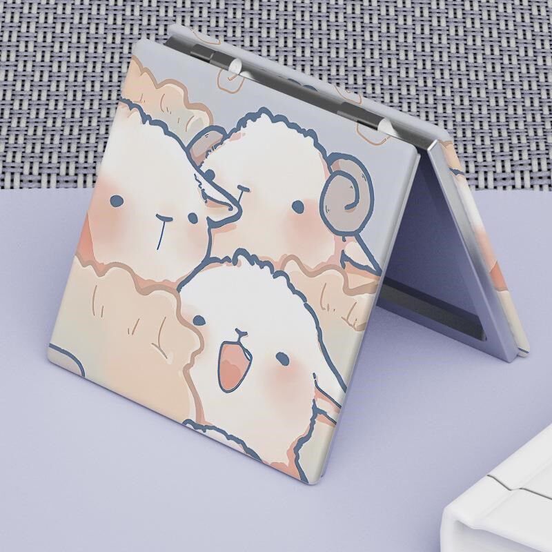 便携式化妆双面镜可折叠方形小镜子时尚PU皮美妆迷你翻盖随身镜子